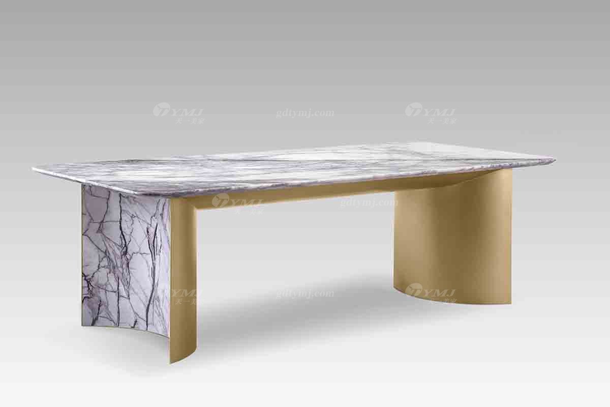 现代轻奢黄瓜短视频下载别墅家具品牌高级大理石面+意大利金底长餐台餐台DT2808-20侧
